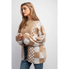 Mixed Checker Knit Drop Shoulder Cardigan