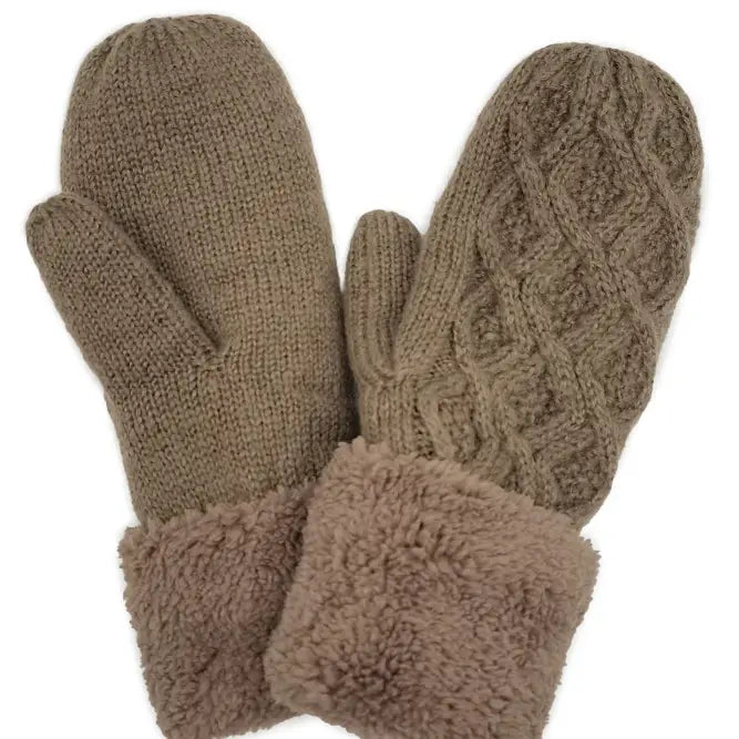 Cable Knit Sherpa Mittens