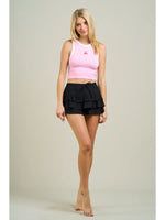 Contrast Binding Cherry Embroidery Top