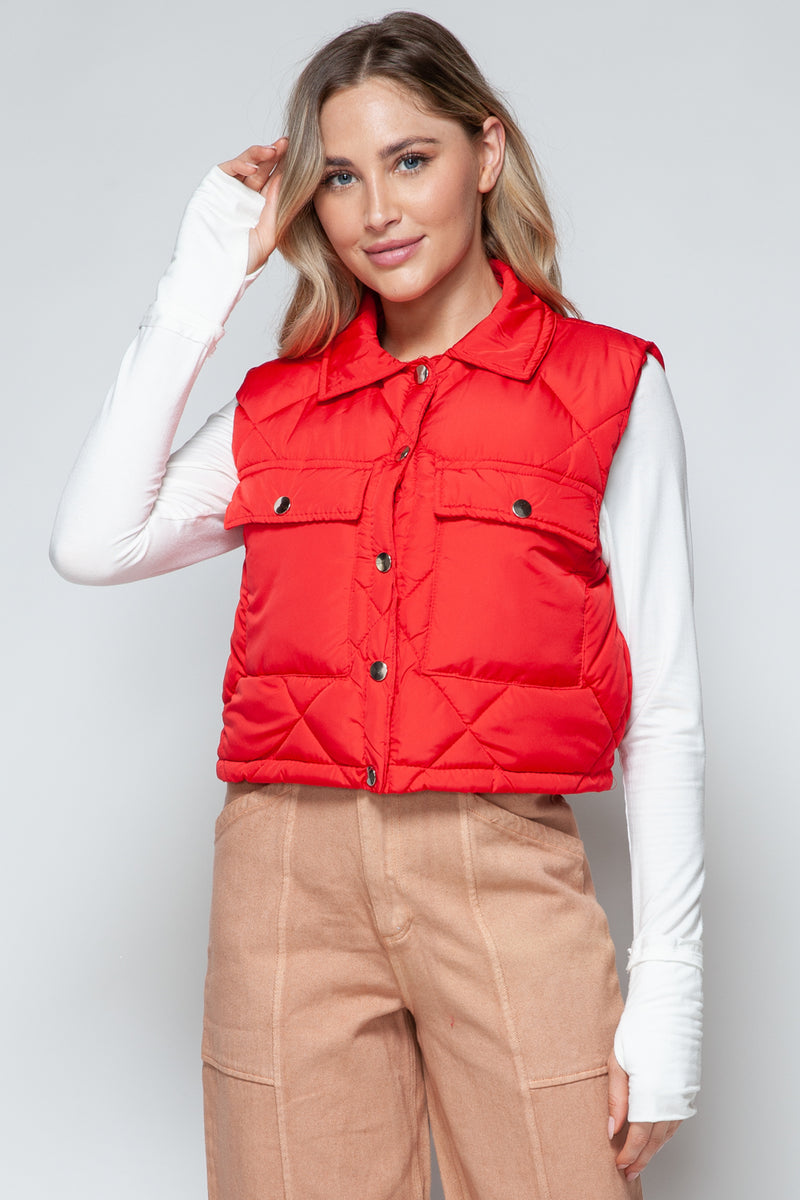 Snap Down Quilted Crop Vest