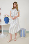 Stripe Collared Button Down Belt Tie Shirt Dress