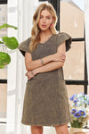 Mineral Washed V-Neck Ruffled Cap Sleeve Dress