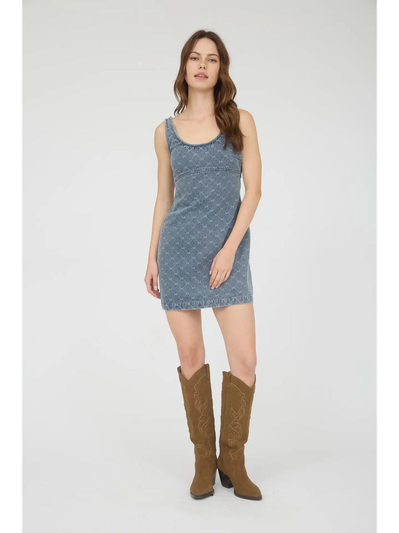 Bow Pattern Sleeveless Denim Mini Dress