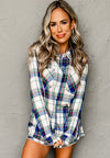 Plaid Button Down Long Sleeve Shirt and Shorts Lounge Set