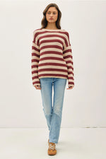 Striped Crochet Knit Long Sleeves Sweater