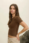 Washed Ribbed Short Sleeve Cropped Knit Tee