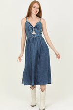 Denim Midi Dress with Twist Front Cut Out