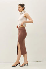 Ribbed Knit Sweater Midi Skirt with Side Slit