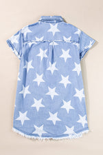 Raw Hem Star Short Sleeve Denim Dress