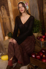 Bell Sleeve Front Button Crochet Knit Cardigan