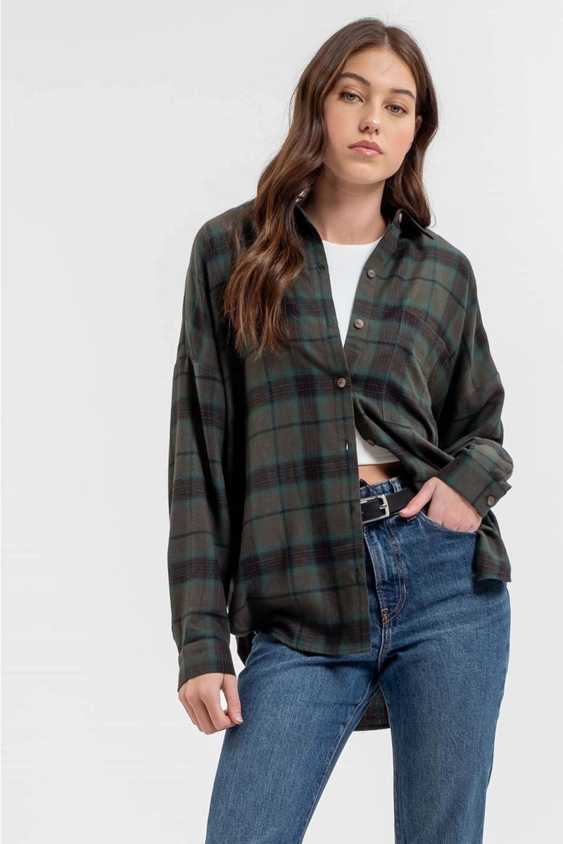 Collared Button Down Long Sleeve Plaid Shirt