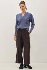 Tencel High Rise Drawstring Wide Leg Cargo Pants