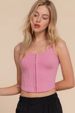 Double Scoop Neck Hook & Eye Detail Ponte Corset Tank Top