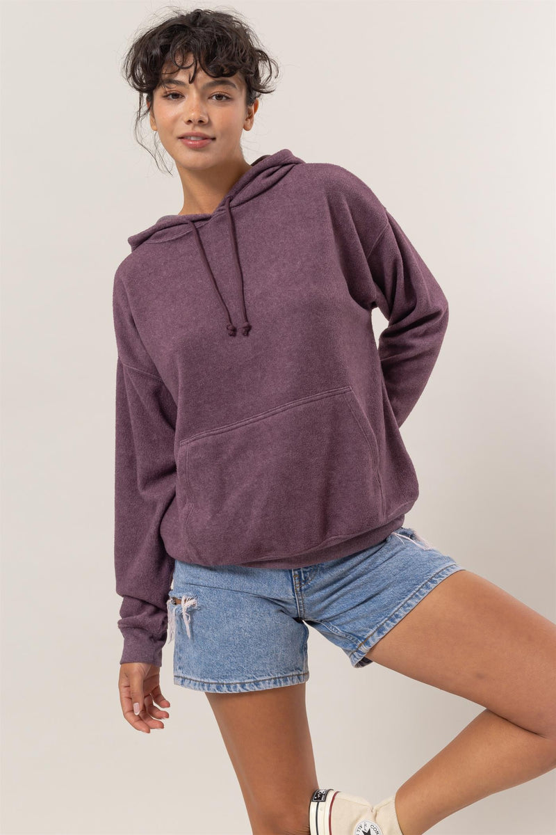 Brushed Long Sleeve Hoodie with Kangaroo Pocket