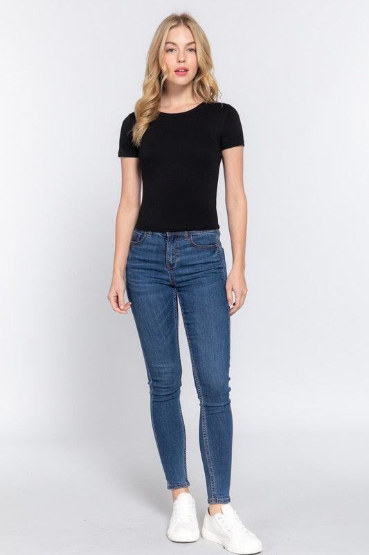 Short Sleeve Crew Neck Double Layer Knit Top