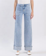 Lovervet by VERVET High Rise Carpenter Pocket Cuffed Wide Leg Jeans