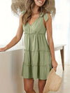 Frill V-Neck Tie Shoulder Mini Dress