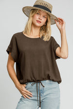 Drawstring Hem Round Neck Short Sleeve T-Shirt