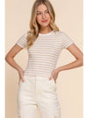 Short Sleeve Crew Neck Stripe Cotton Rib Top
