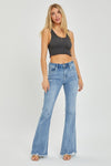 Risen Full Size High Rise Frayed Hem Flare Jeans