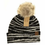 Zebra Pattern Faux Fur Pom C.C Beanie