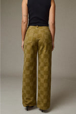 Olive Checkered Wide Leg Jeans