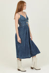 Denim Midi Dress with Twist Front Cut Out