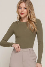 Long Sleeve Crew Neck Viscose Rib Sweater