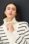 Spread Collar Half Zip Striped Sweater