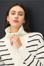 Spread Collar Half Zip Striped Sweater