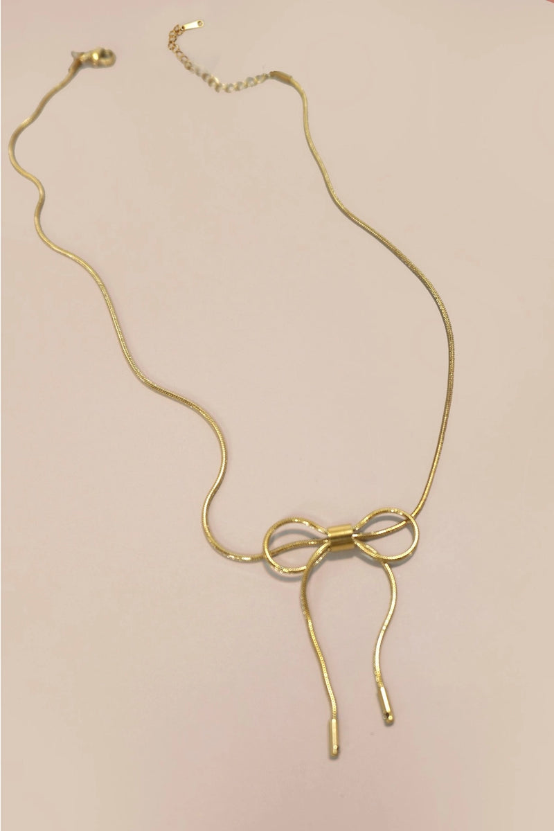 18K Stainless Steel Tarnish Free Bow Necklace