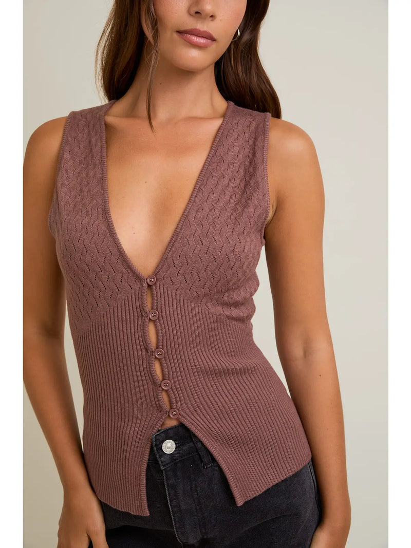 Pointelle with Rib Sleeveless Sweater Top