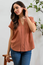 Lace Trim Split Neck Top