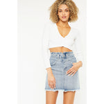 KanCan High Rise Frayed Hem Denim Skirt