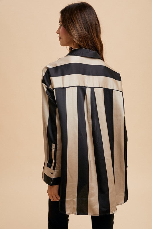 Striped Dropped Shoulder Button Up Shirt