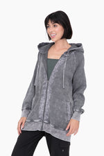 Oversized Mineral Washed Zip-Up Hooded Jacket