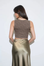 Leopard Print Sleeveless Cropped Knit Top