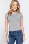 Short Sleeve Crew Neck Double Layer Knit Top
