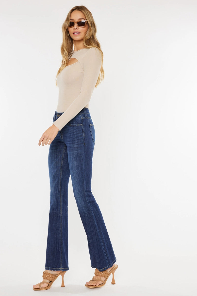 Plus Petite Dark Wash Mid Rise Flare