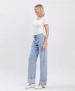 Lovervet by VERVET High Rise Carpenter Pocket Cuffed Wide Leg Jeans