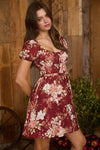 Floral Ruffle Trim Velvet Front Tie Mini Dress