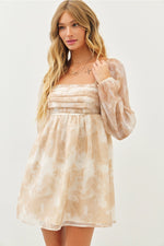 Romantic Sheer Floral Pleated Babydoll Dress