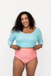 Seaside Pink High Waisted Ruched Swim Bottoms