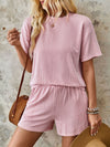 Textured Round Neck Short Sleeve Top and Shorts Set