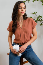 Lace Trim Split Neck Top