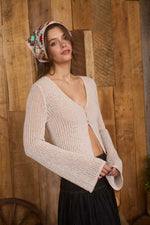 Bell Sleeve Front Button Crochet Knit Cardigan
