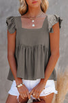 Ruffled Square Neck Cap Sleeve Blouse