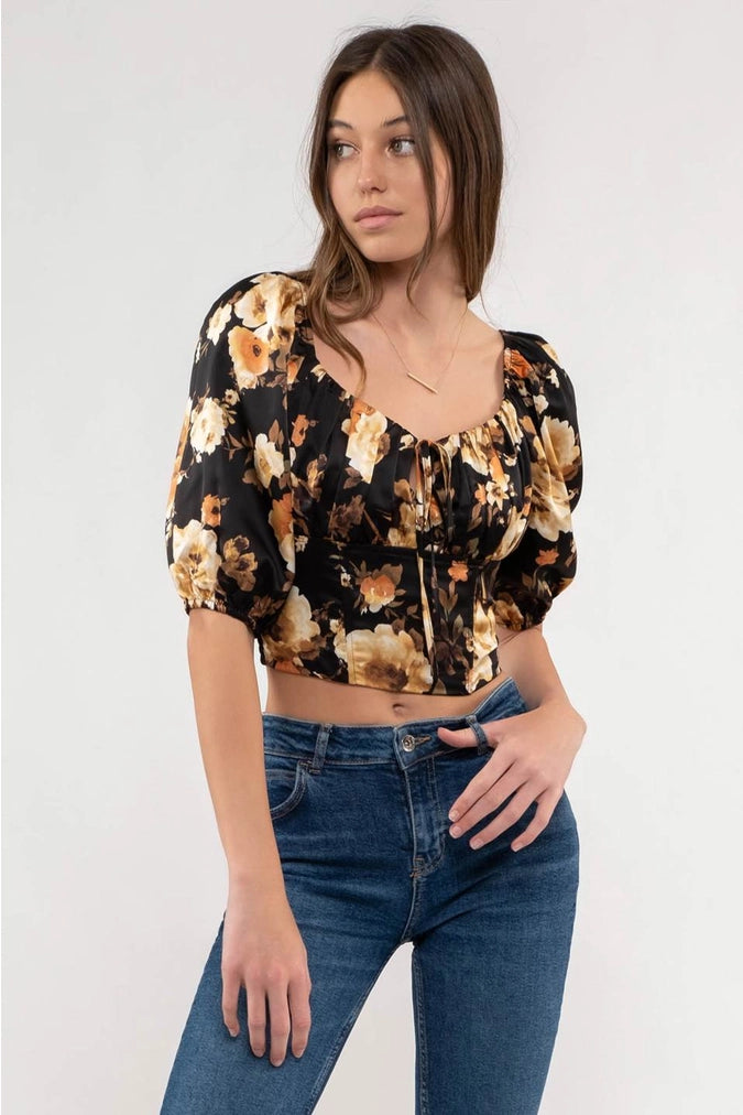 Peasant Sleeve Floral Crop Top
