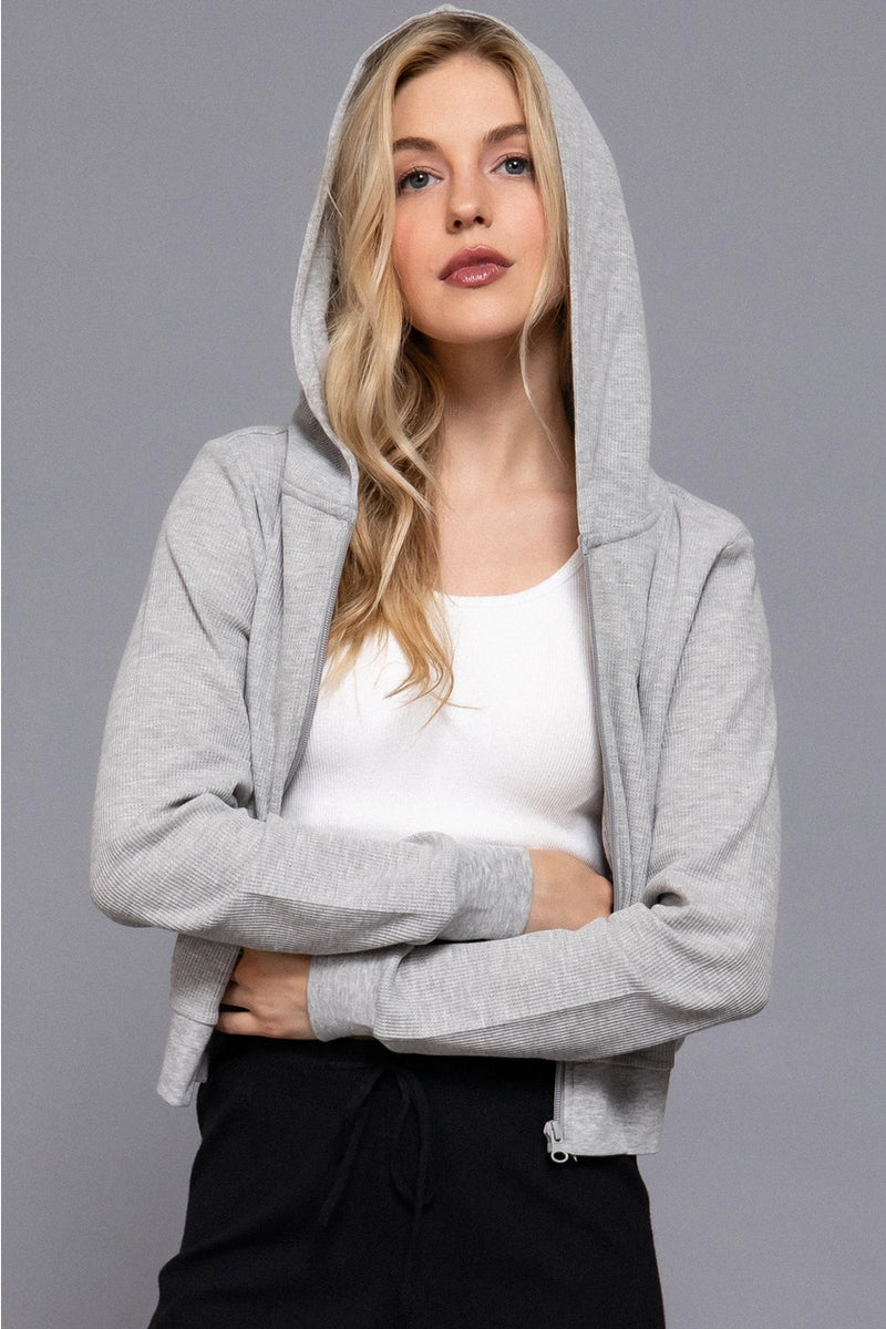 Long Sleeve Crop Zip-Up Thermal Hoodie