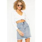 KanCan High Rise Frayed Hem Denim Skirt